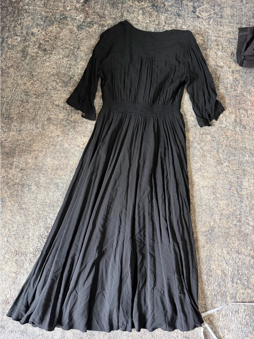 Black Button-Front Maxi Dress with Smocked Waist - Picture 4 of 6